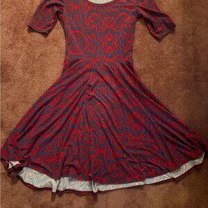 LuLaRoe Red and Blue Patterned Dress
